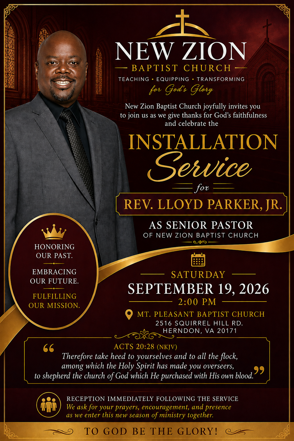 Installation Service for Rev. Lloyd Parker, Jr. as Senior Pastor
