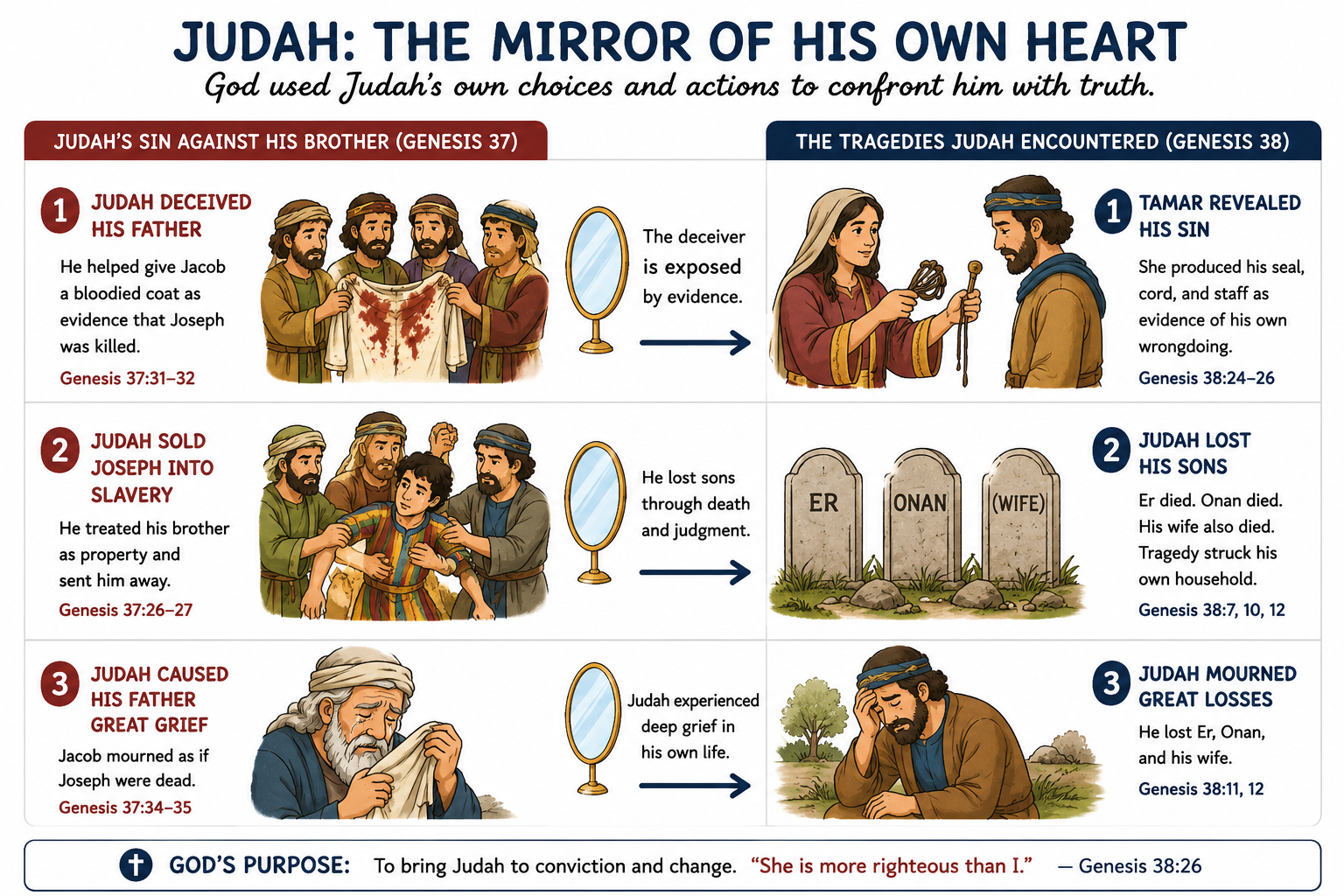 Judah: The Mirror of His Own Heart, how God used Judah's own choices to confront him with truth, Genesis 37 and 38
